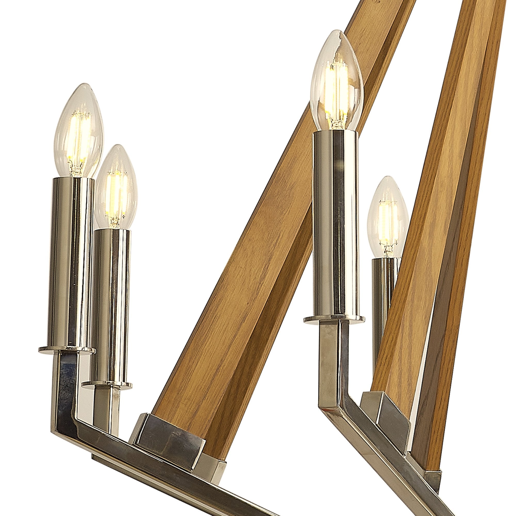 IL31684 Hilton Octagonal Pendant 8 Light E14 Polished Nickel/Taupe Wood