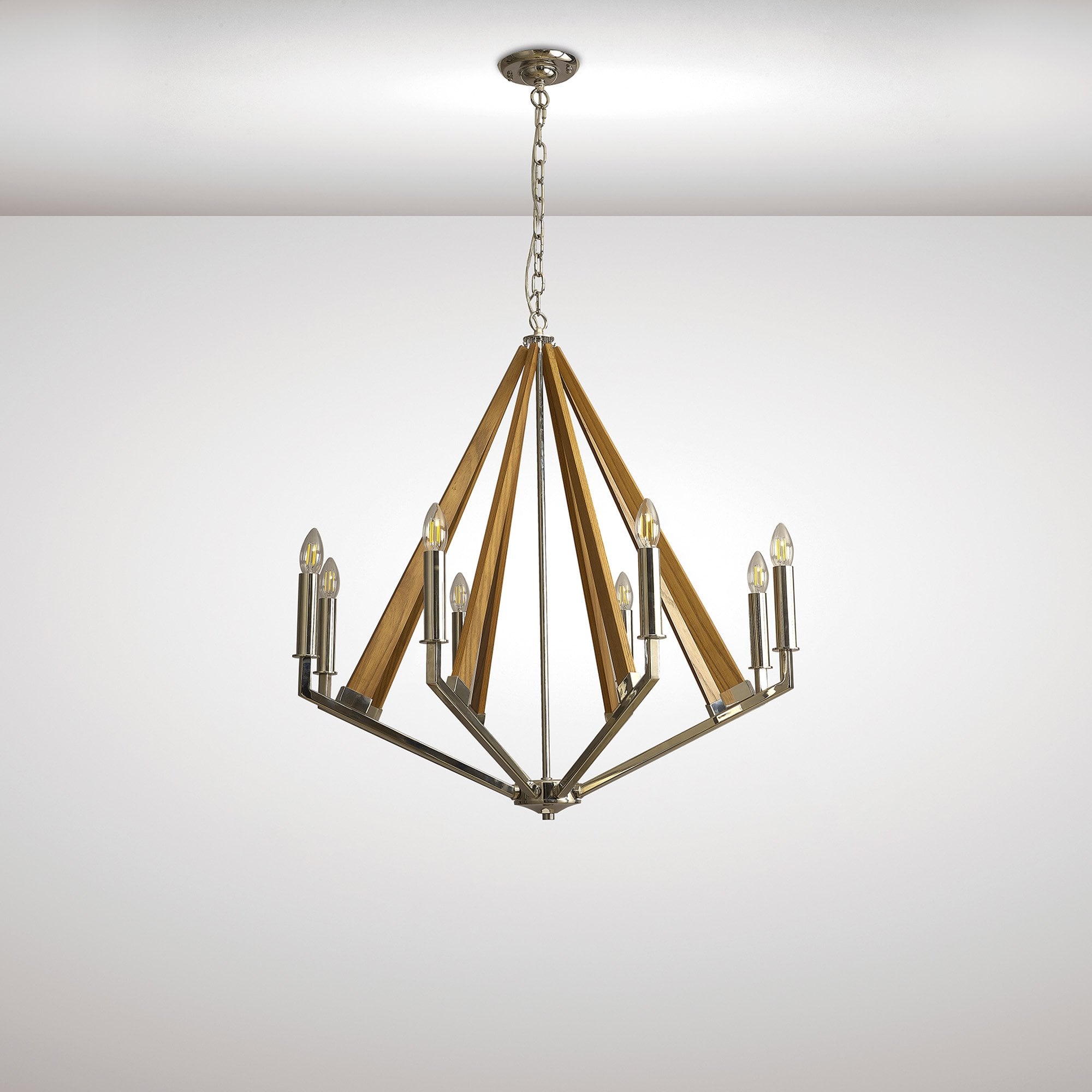 IL31684 Hilton Octagonal Pendant 8 Light E14 Polished Nickel/Taupe Wood