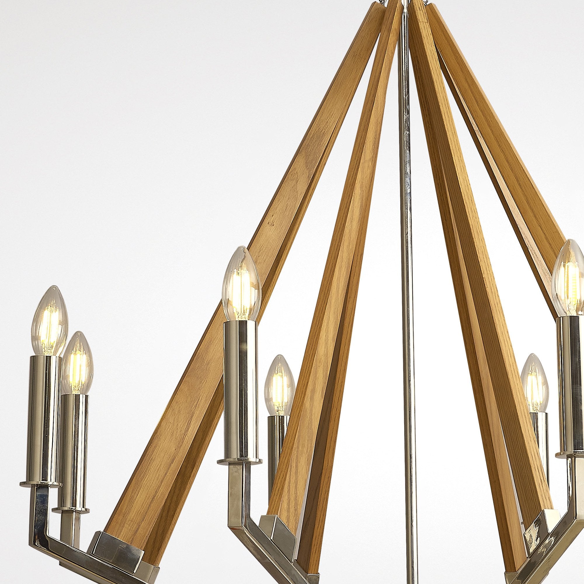 IL31684 Hilton Octagonal Pendant 8 Light E14 Polished Nickel/Taupe Wood