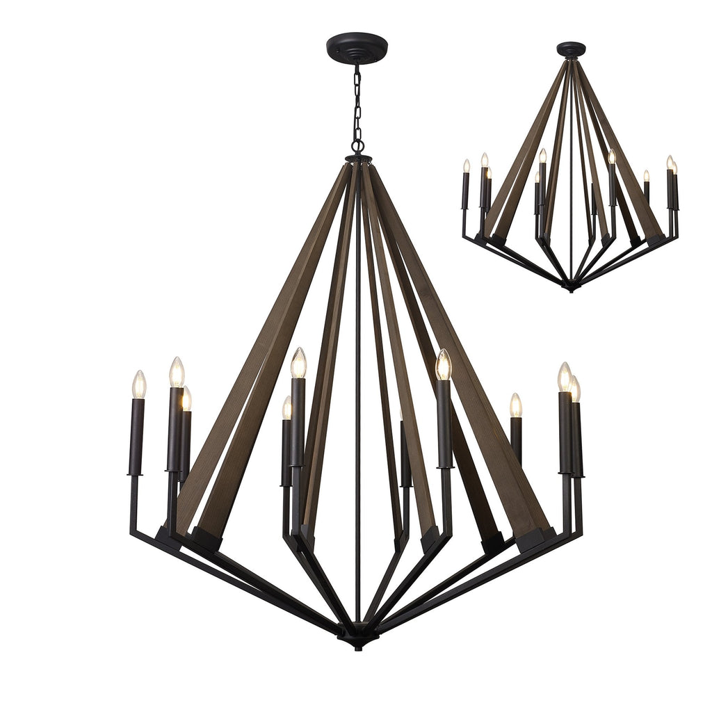 IL32683 Hilton Decagonal Pendant 10 Light E14 Satin Black/Dark Grey Wood