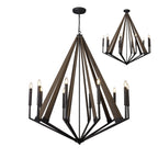 IL32683 Hilton Decagonal Pendant 10 Light E14 Satin Black/Dark Grey Wood