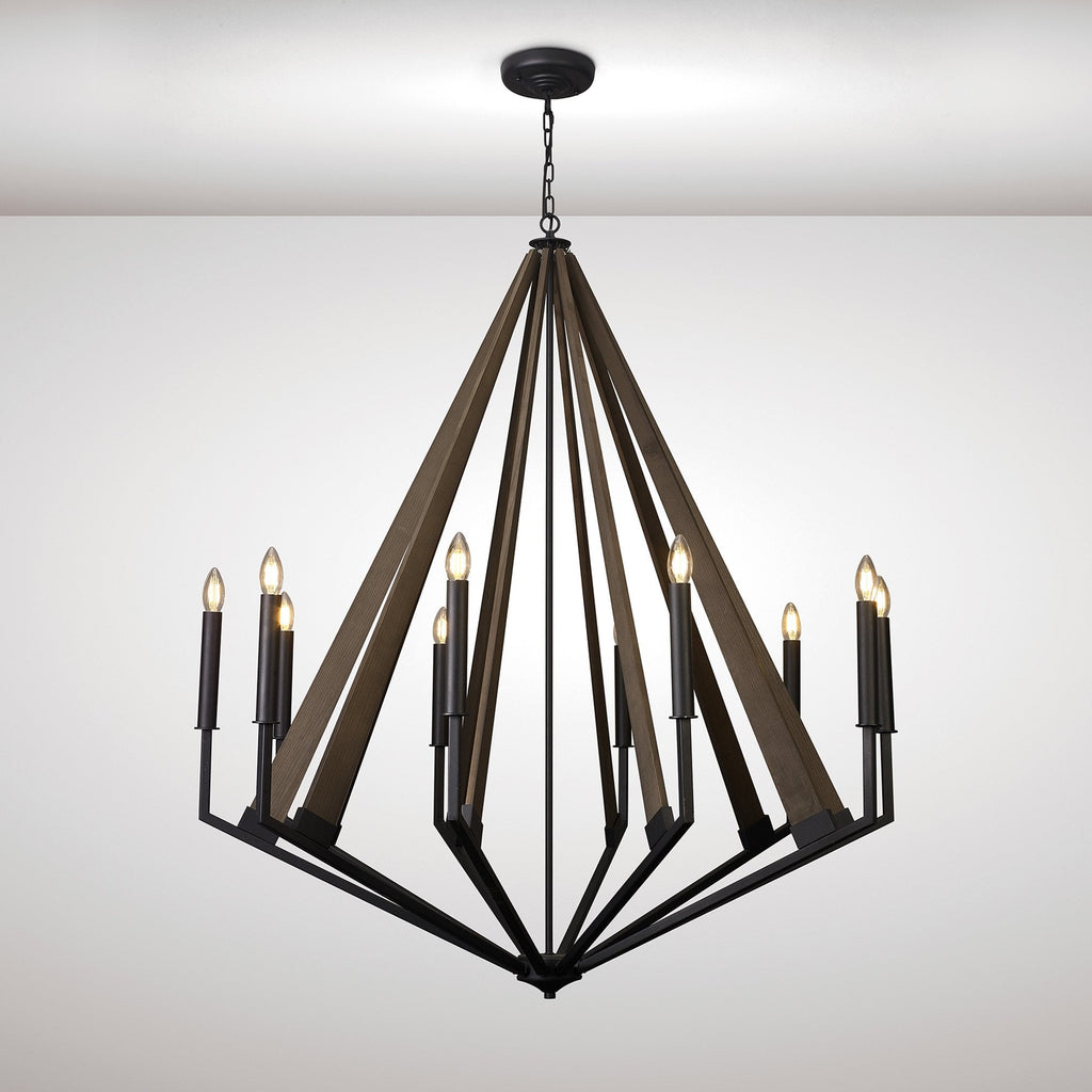 IL32683 Hilton Decagonal Pendant 10 Light E14 Satin Black/Dark Grey Wood