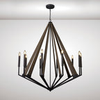 IL32683 Hilton Decagonal Pendant 10 Light E14 Satin Black/Dark Grey Wood