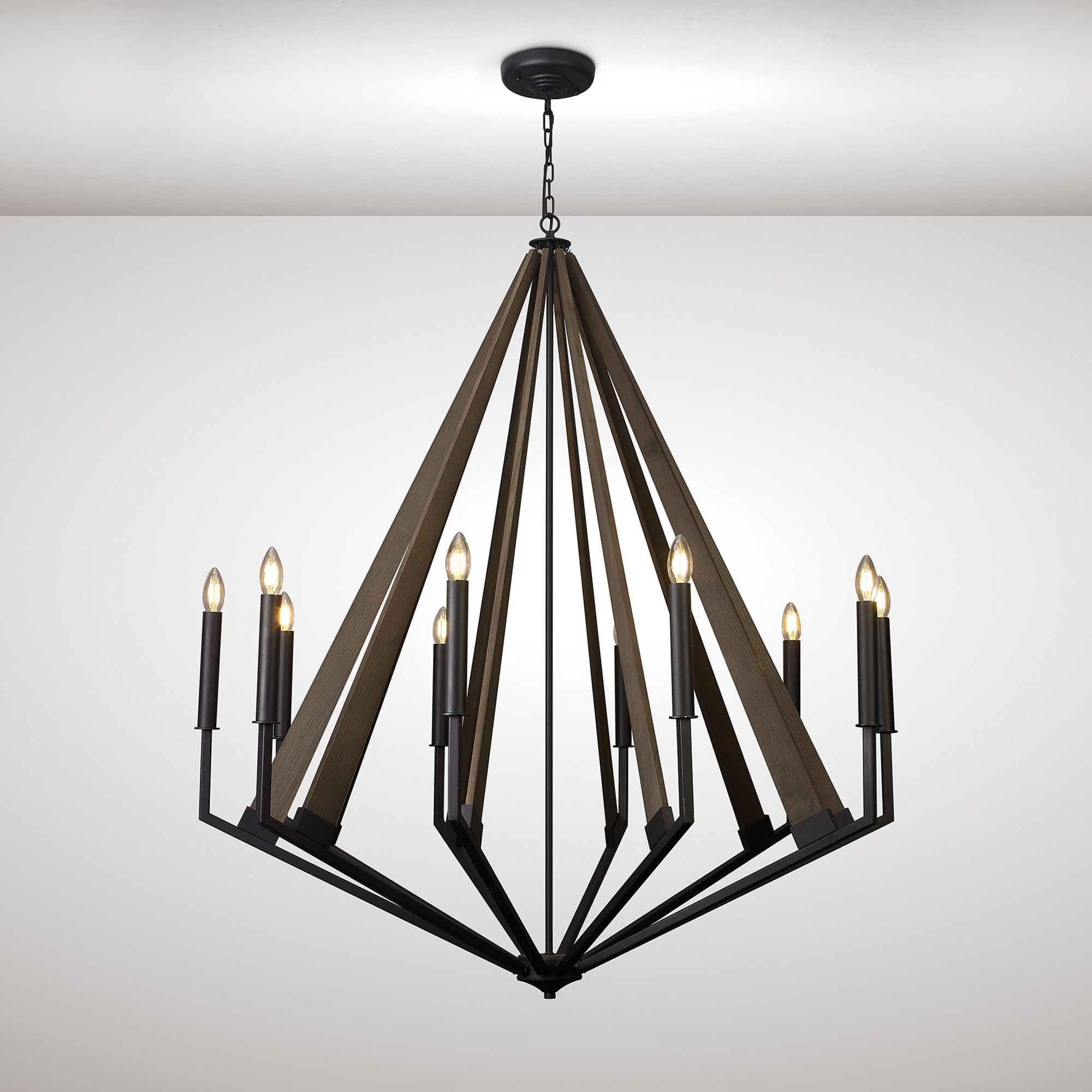 IL32683 Hilton Decagonal Pendant 10 Light E14 Satin Black/Dark Grey Wood