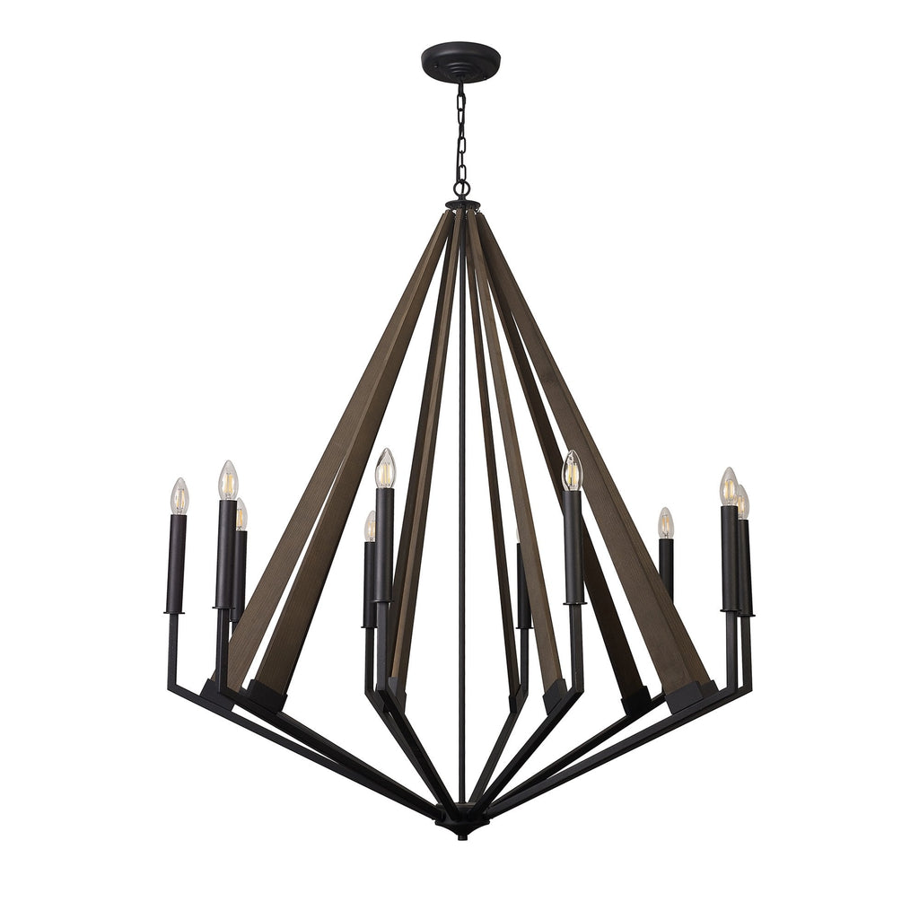 IL32683 Hilton Decagonal Pendant 10 Light E14 Satin Black/Dark Grey Wood