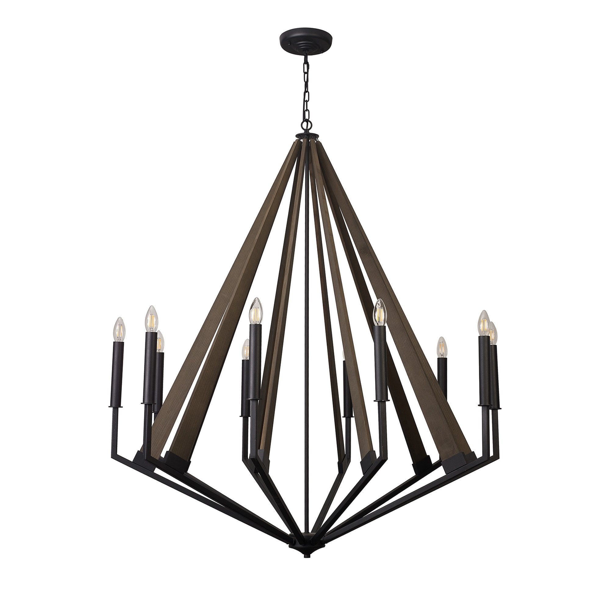 IL32683 Hilton Decagonal Pendant 10 Light E14 Satin Black/Dark Grey Wood