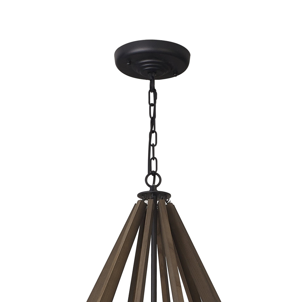 IL32683 Hilton Decagonal Pendant 10 Light E14 Satin Black/Dark Grey Wood
