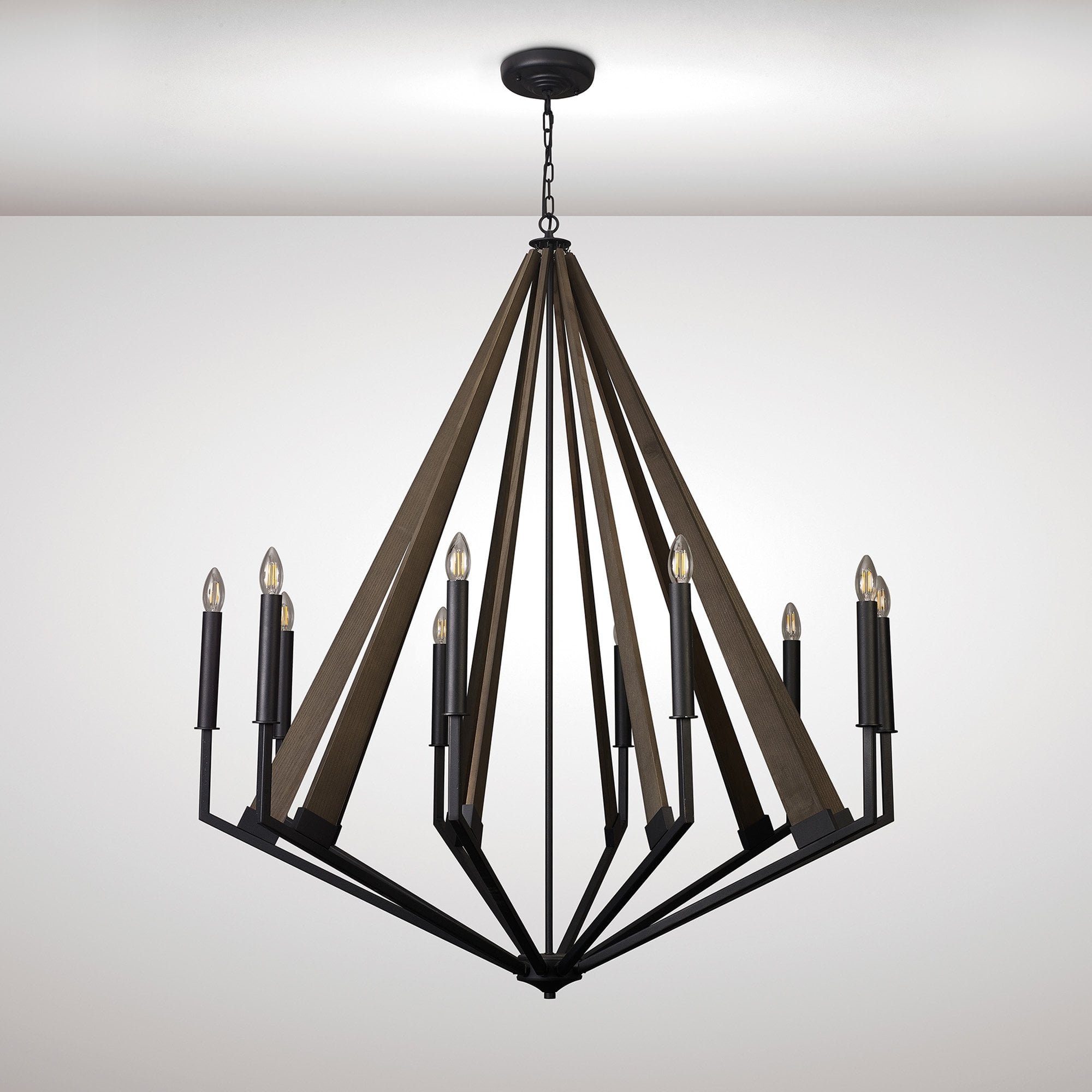 IL32683 Hilton Decagonal Pendant 10 Light E14 Satin Black/Dark Grey Wood