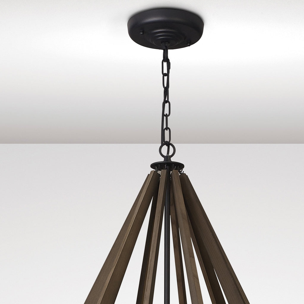 IL32683 Hilton Decagonal Pendant 10 Light E14 Satin Black/Dark Grey Wood