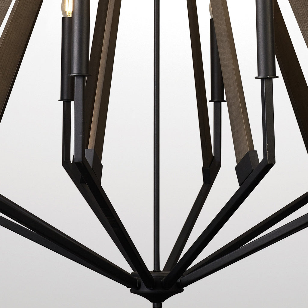 IL32683 Hilton Decagonal Pendant 10 Light E14 Satin Black/Dark Grey Wood