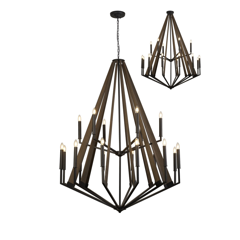 IL32685 Hilton 2 Tier Pendant 18 Light E14 Satin Black/Dark Grey Wood