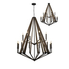 IL32685 Hilton 2 Tier Pendant 18 Light E14 Satin Black/Dark Grey Wood