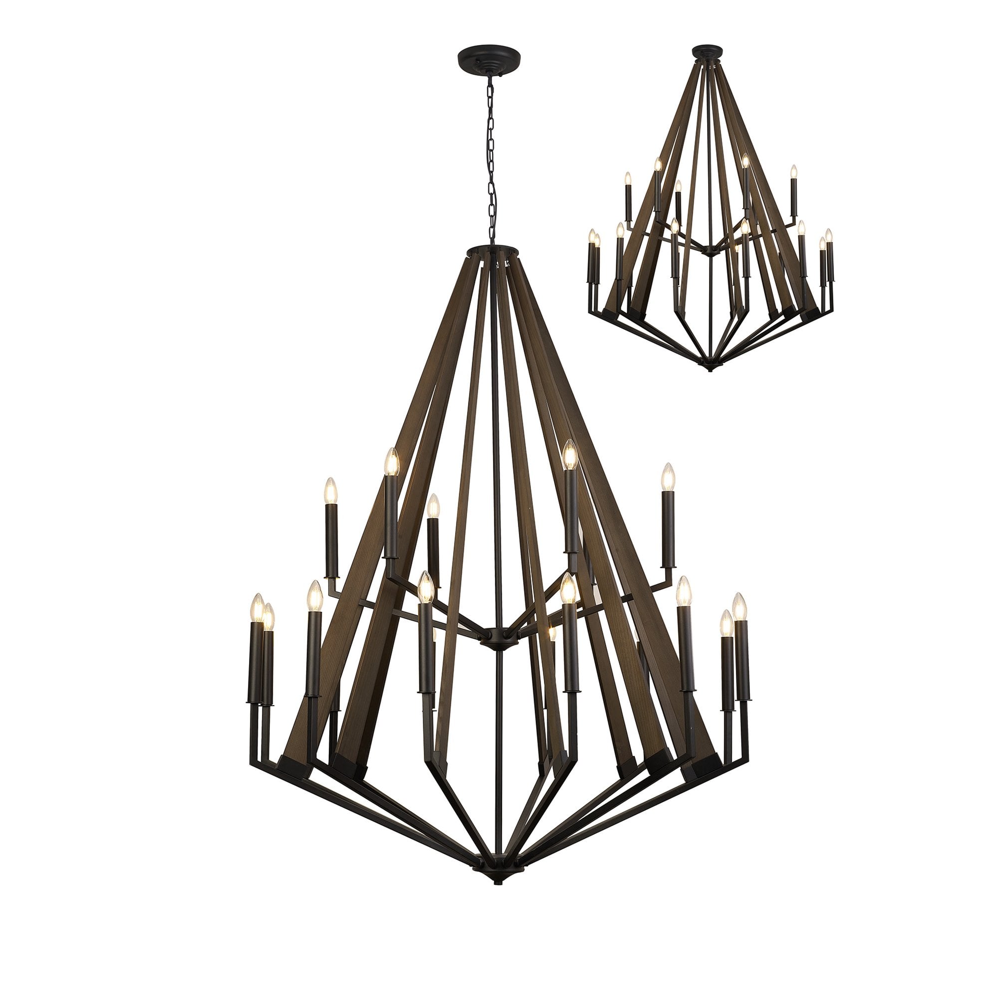 IL32685 Hilton 2 Tier Pendant 18 Light E14 Satin Black/Dark Grey Wood