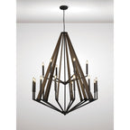 IL32685 Hilton 2 Tier Pendant 18 Light E14 Satin Black/Dark Grey Wood