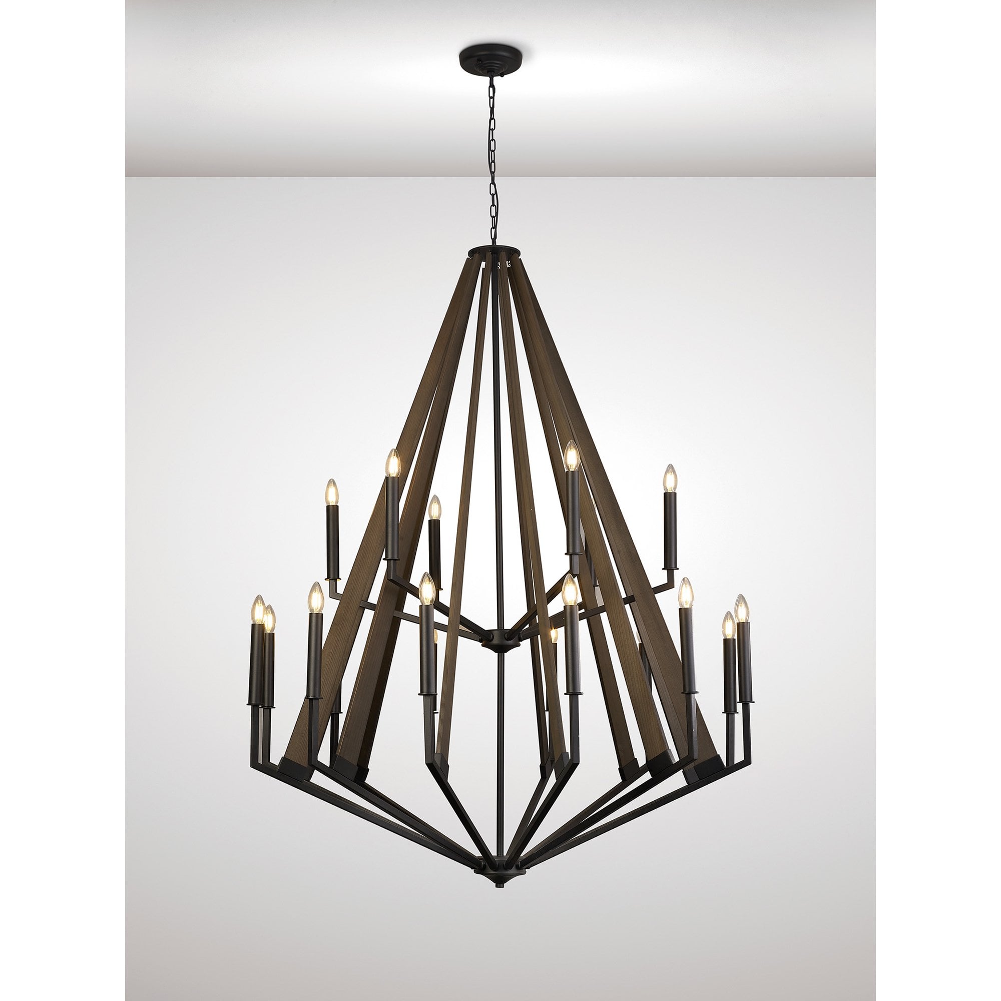 IL32685 Hilton 2 Tier Pendant 18 Light E14 Satin Black/Dark Grey Wood