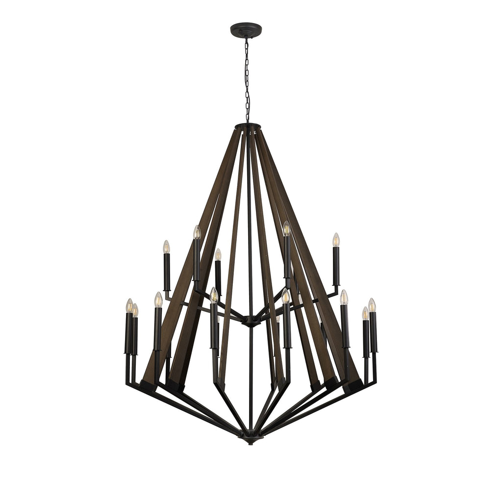 IL32685 Hilton 2 Tier Pendant 18 Light E14 Satin Black/Dark Grey Wood