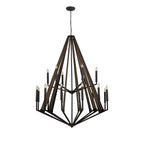 IL32685 Hilton 2 Tier Pendant 18 Light E14 Satin Black/Dark Grey Wood