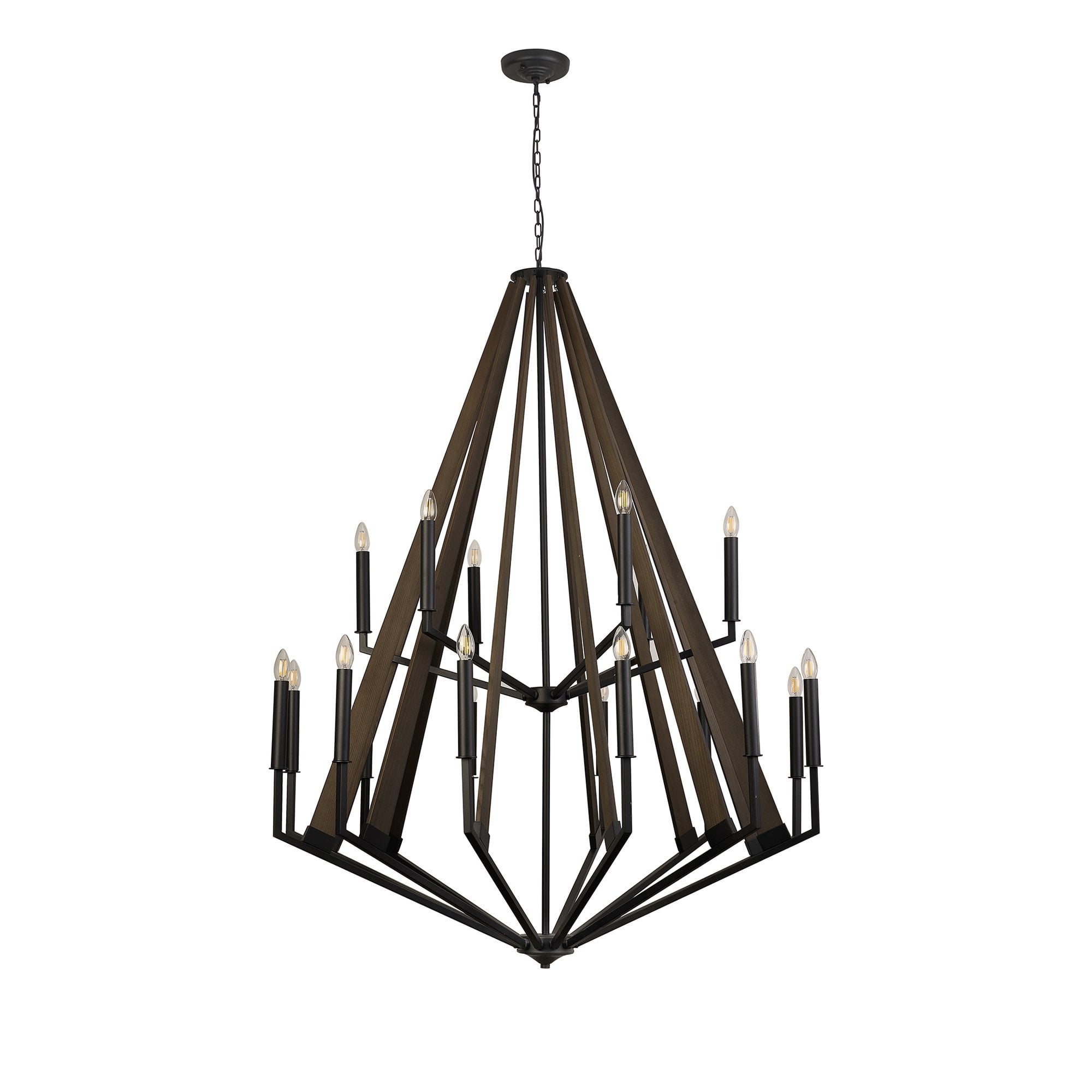 IL32685 Hilton 2 Tier Pendant 18 Light E14 Satin Black/Dark Grey Wood