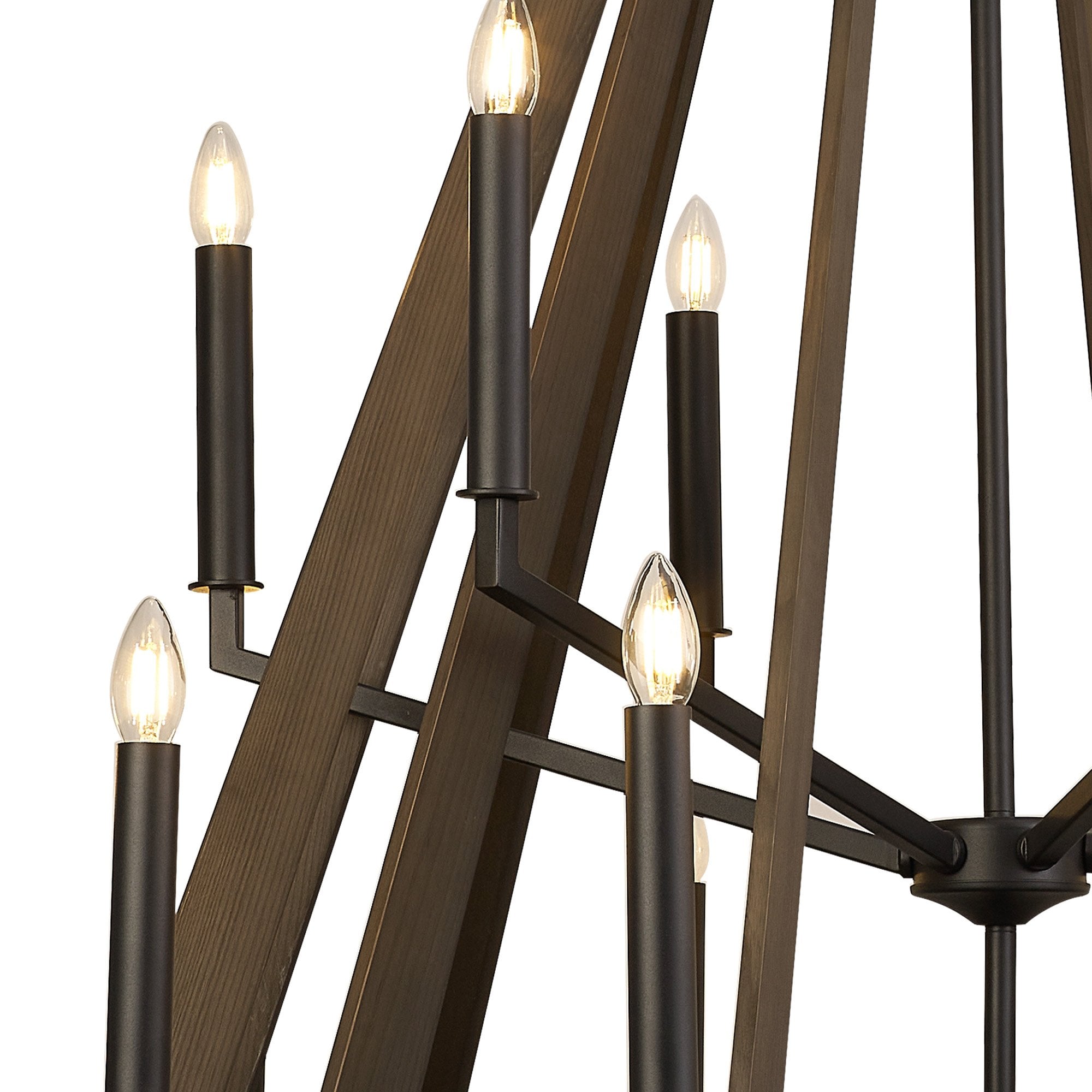 IL32685 Hilton 2 Tier Pendant 18 Light E14 Satin Black/Dark Grey Wood