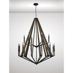 IL32685 Hilton 2 Tier Pendant 18 Light E14 Satin Black/Dark Grey Wood