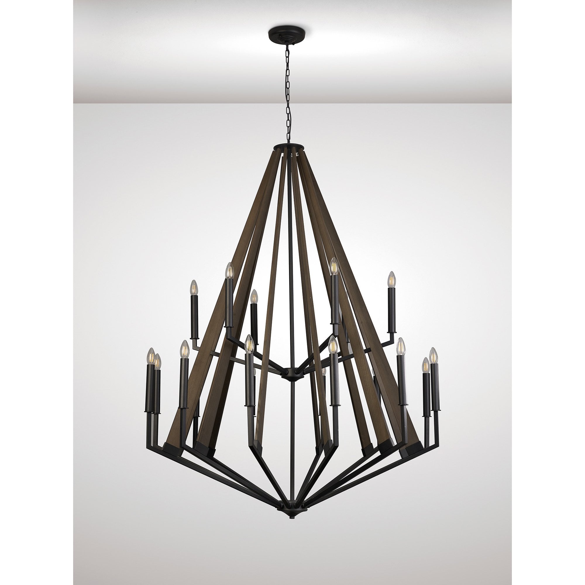 IL32685 Hilton 2 Tier Pendant 18 Light E14 Satin Black/Dark Grey Wood