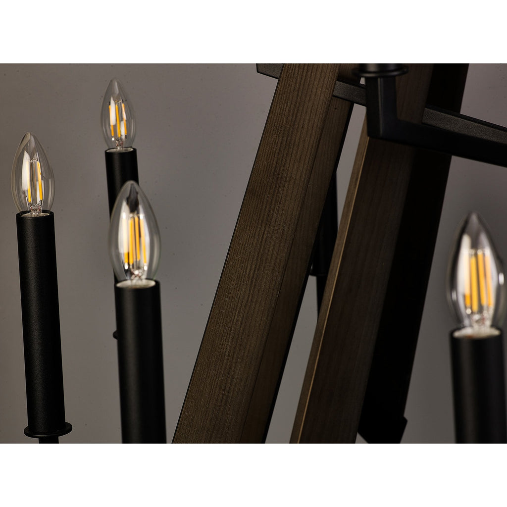 IL32685 Hilton 2 Tier Pendant 18 Light E14 Satin Black/Dark Grey Wood