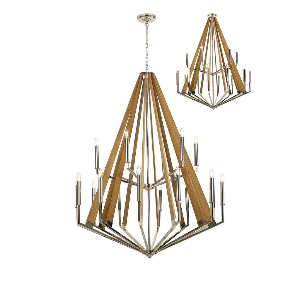 IL31685 Hilton 2 Tier Pendant 18 Light E14 Polished Nickel/Taupe Wood