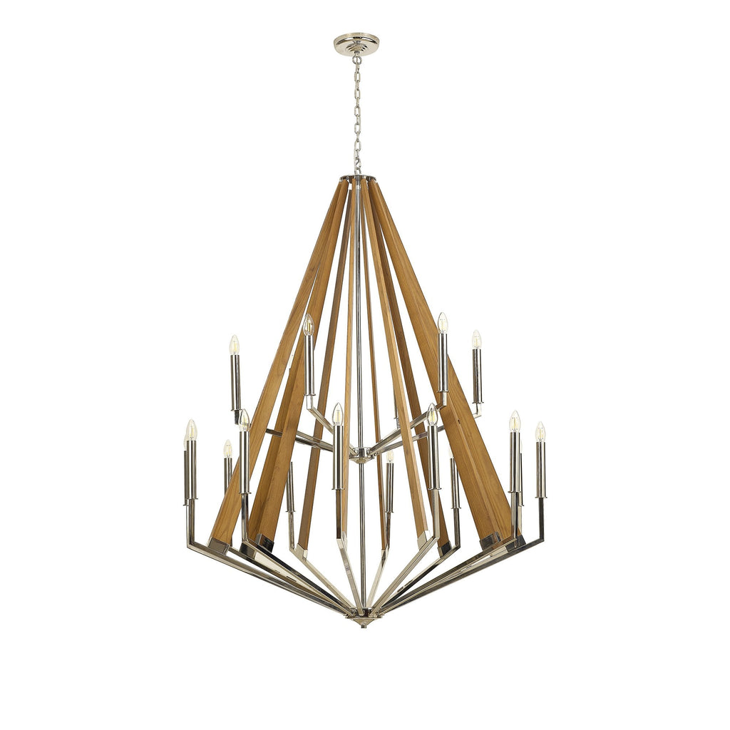 IL31685 Hilton 2 Tier Pendant 18 Light E14 Polished Nickel/Taupe Wood