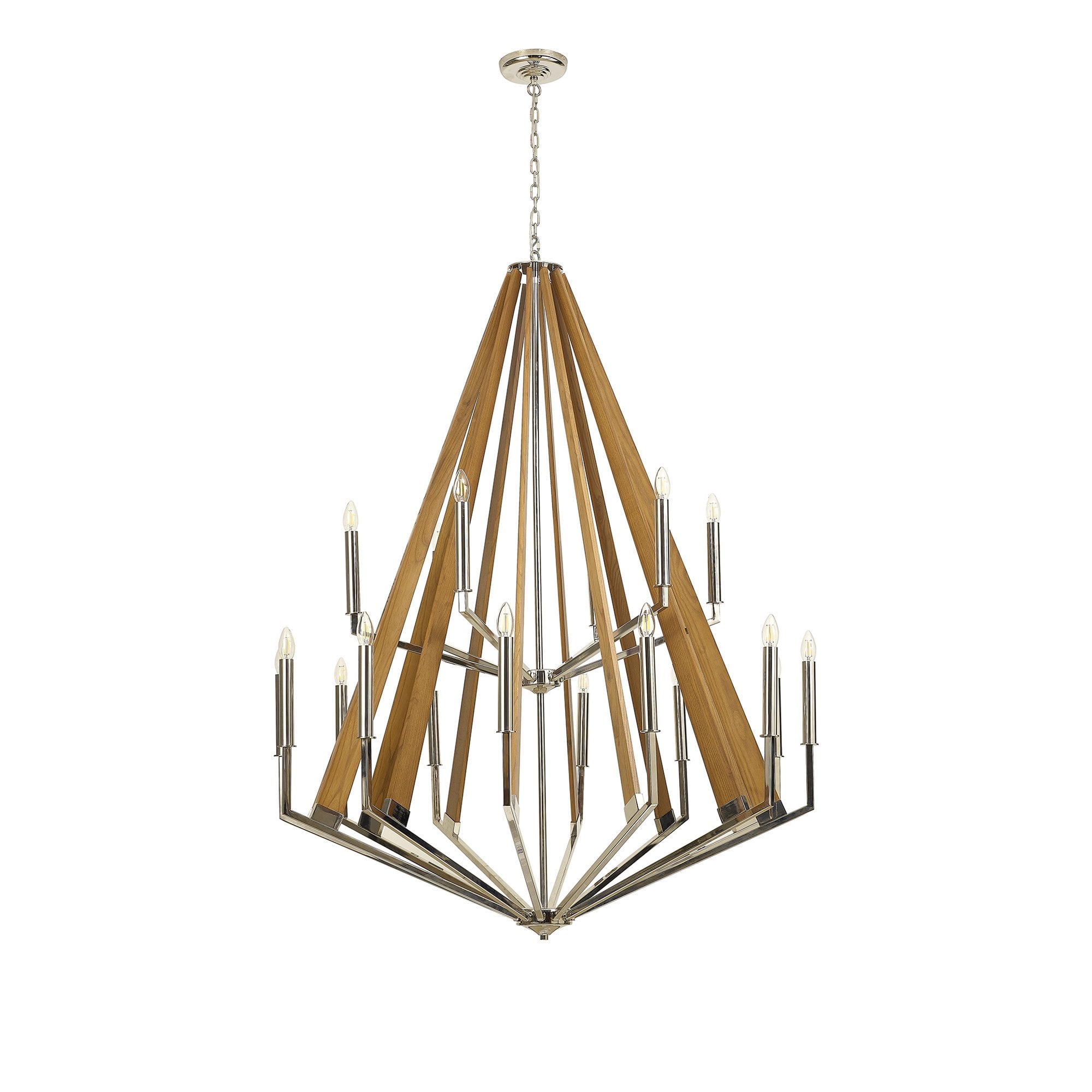 IL31685 Hilton 2 Tier Pendant 18 Light E14 Polished Nickel/Taupe Wood