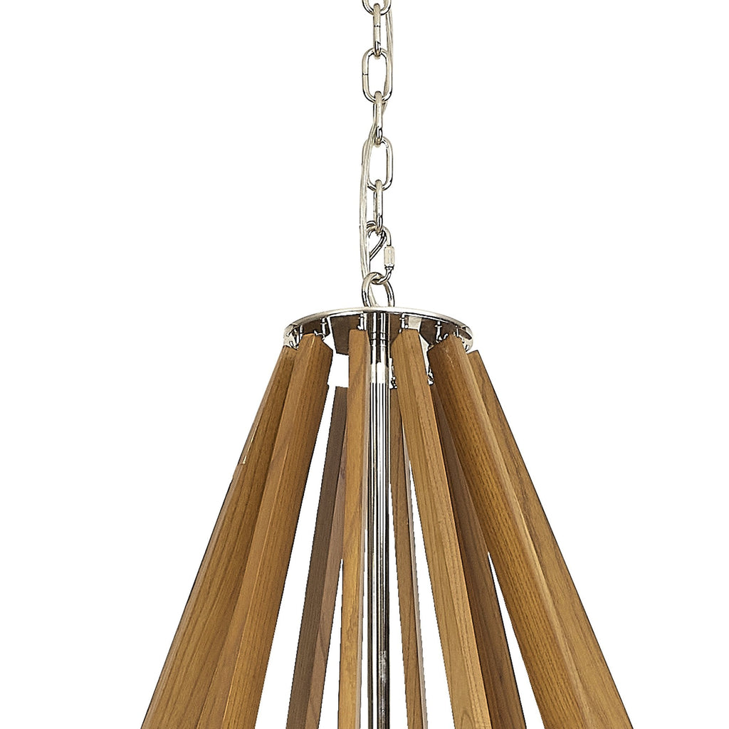 IL31685 Hilton 2 Tier Pendant 18 Light E14 Polished Nickel/Taupe Wood