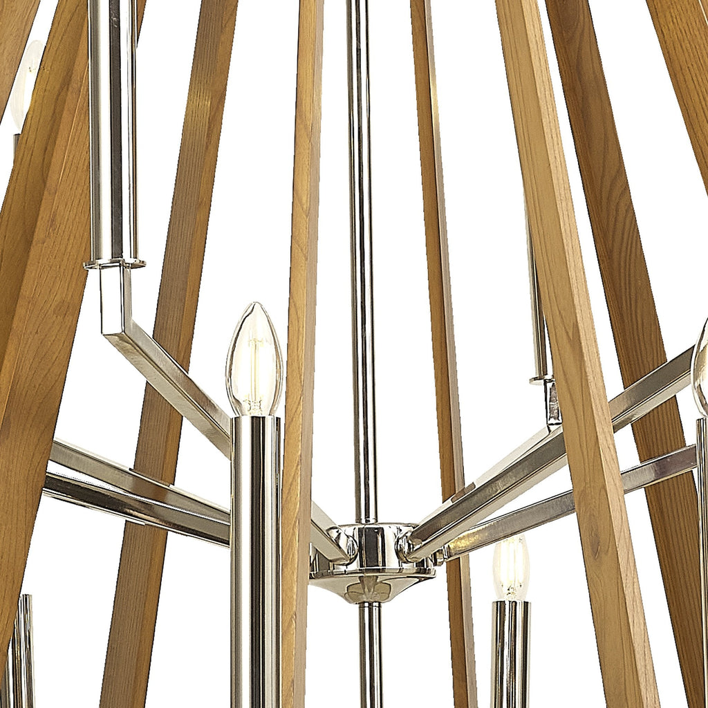 IL31685 Hilton 2 Tier Pendant 18 Light E14 Polished Nickel/Taupe Wood