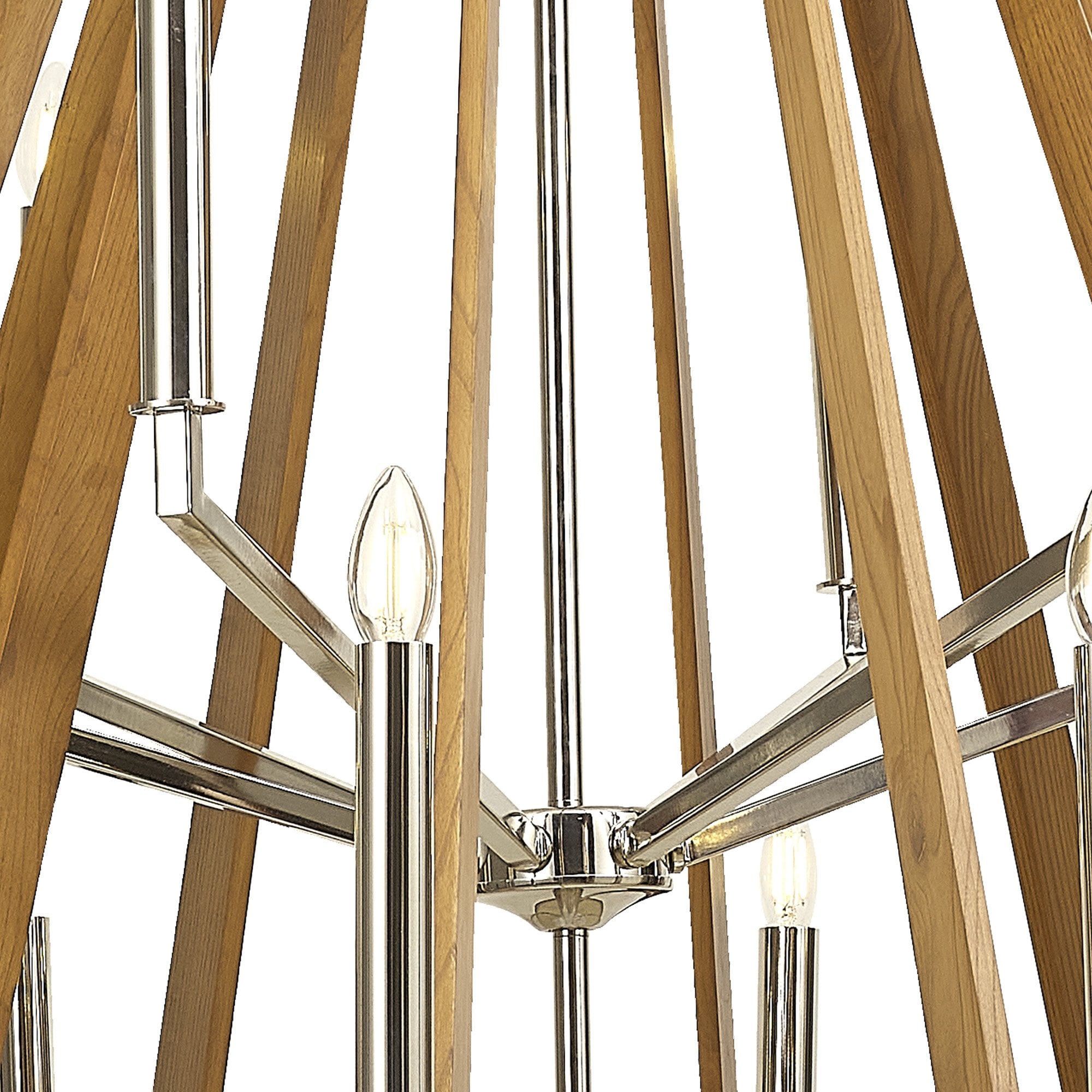 IL31685 Hilton 2 Tier Pendant 18 Light E14 Polished Nickel/Taupe Wood