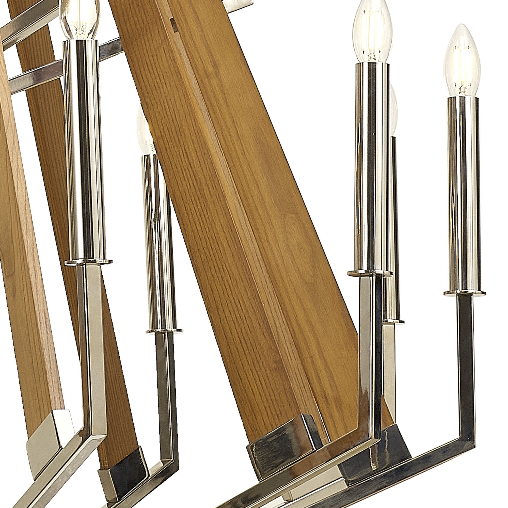 IL31685 Hilton 2 Tier Pendant 18 Light E14 Polished Nickel/Taupe Wood