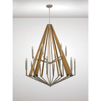 IL31685 Hilton 2 Tier Pendant 18 Light E14 Polished Nickel/Taupe Wood