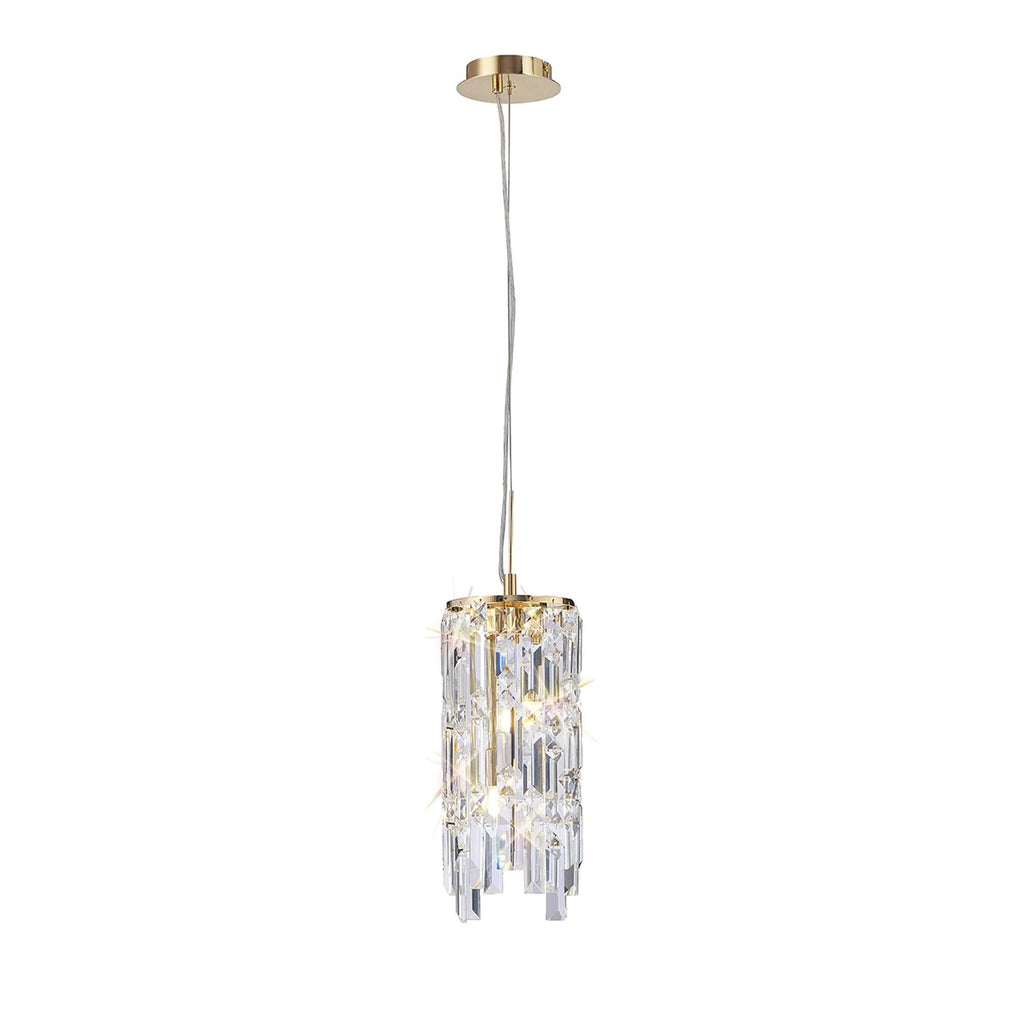 IL31813 Maddison Pendant Cylinder 2 Light G9 French Gold/Crystal (S)
