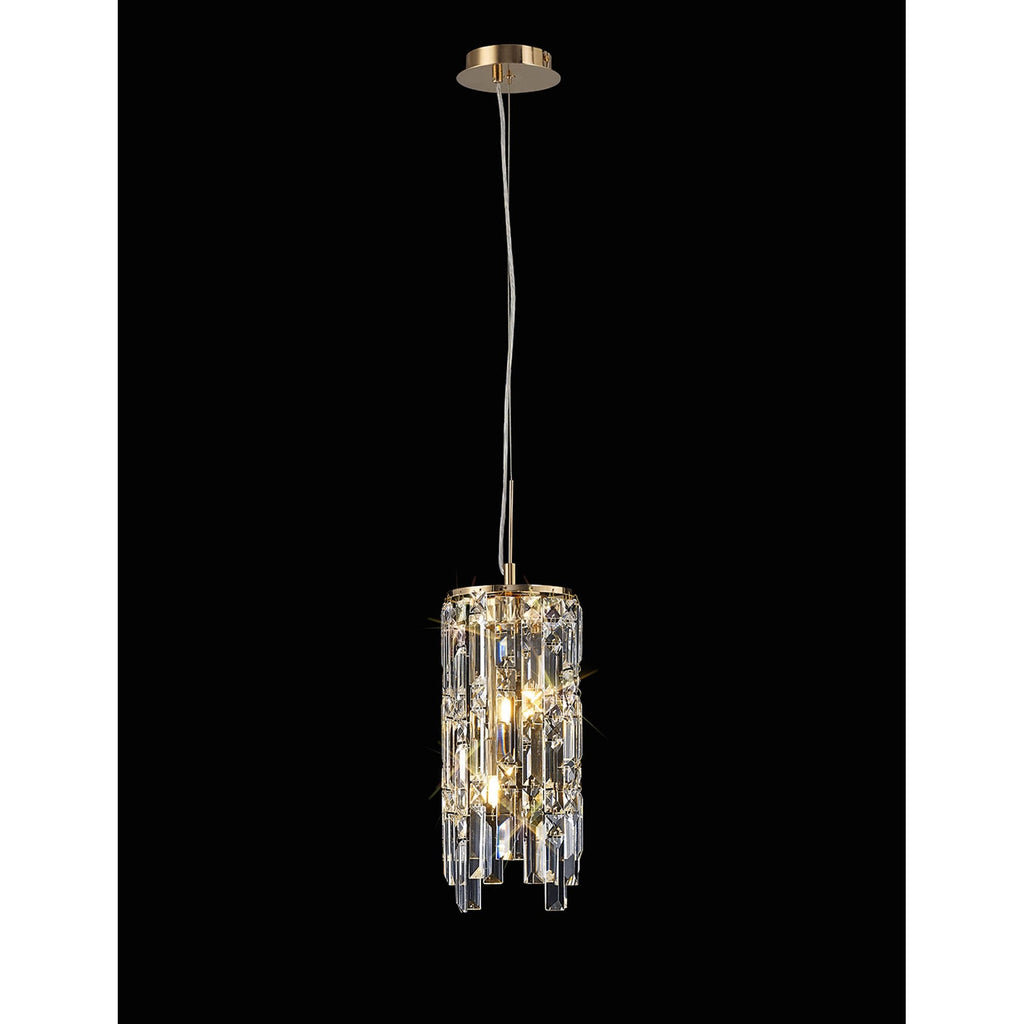 IL31813 Maddison Pendant Cylinder 2 Light G9 French Gold/Crystal (S)