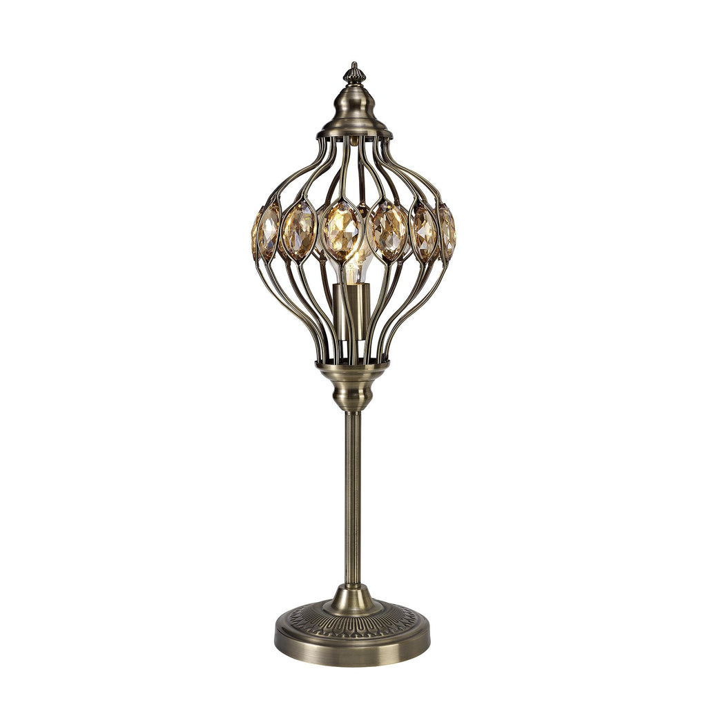 IL31574 Marisa Table Lamp 1 Light E27 Antique Brass/Amber Crystal