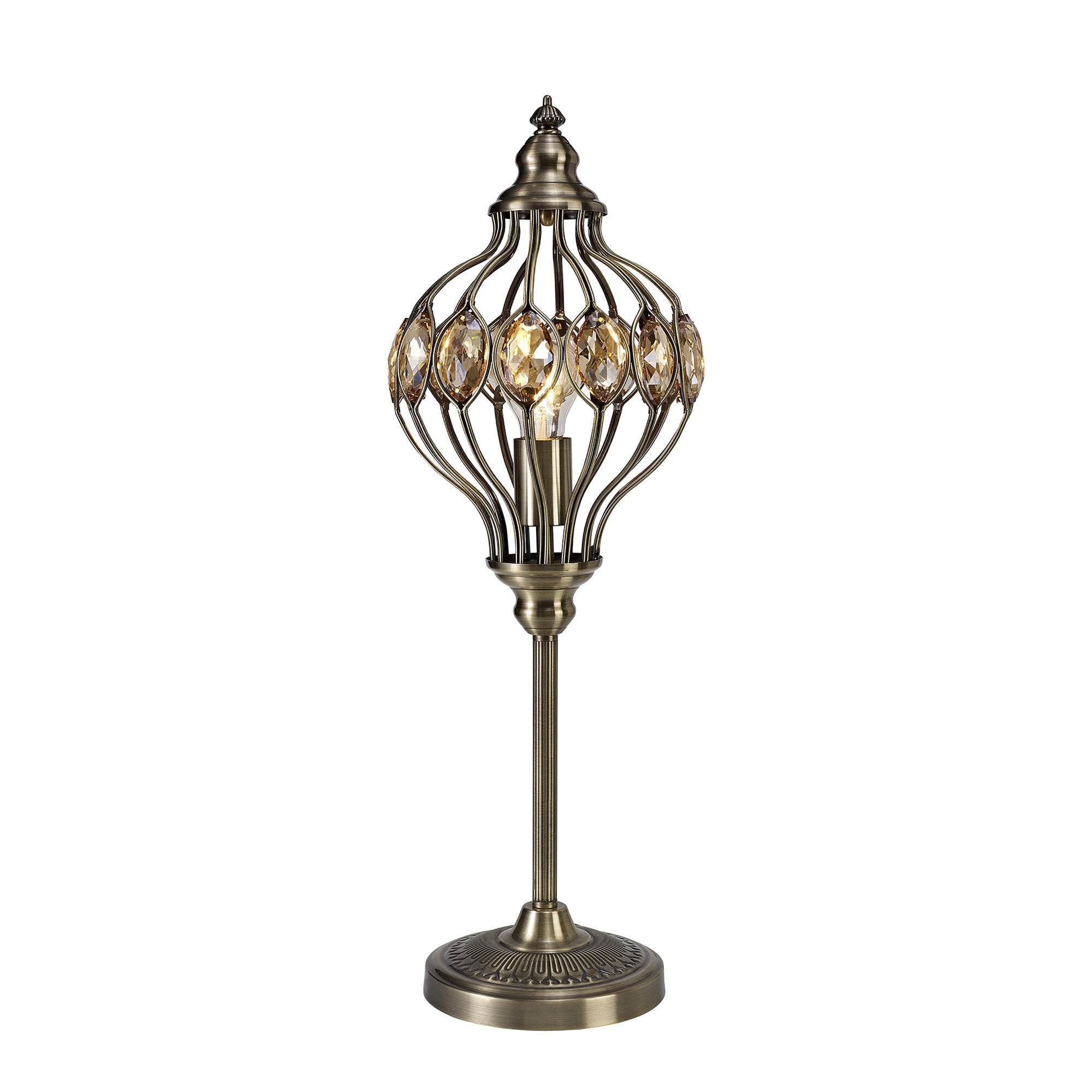 IL31574 Marisa Table Lamp 1 Light E27 Antique Brass/Amber Crystal