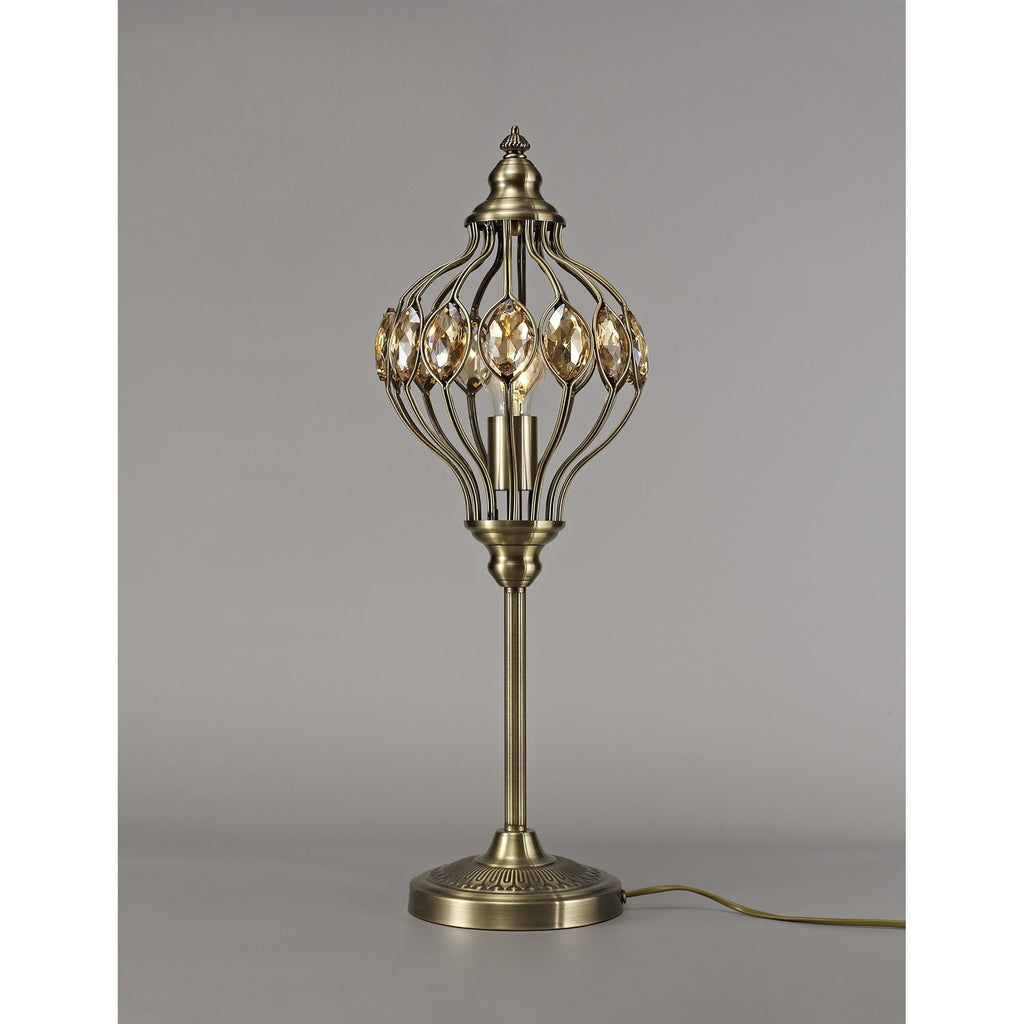 IL31574 Marisa Table Lamp 1 Light E27 Antique Brass/Amber Crystal