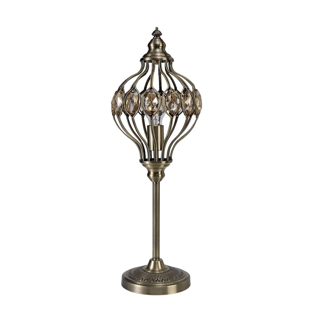 IL31574 Marisa Table Lamp 1 Light E27 Antique Brass/Amber Crystal