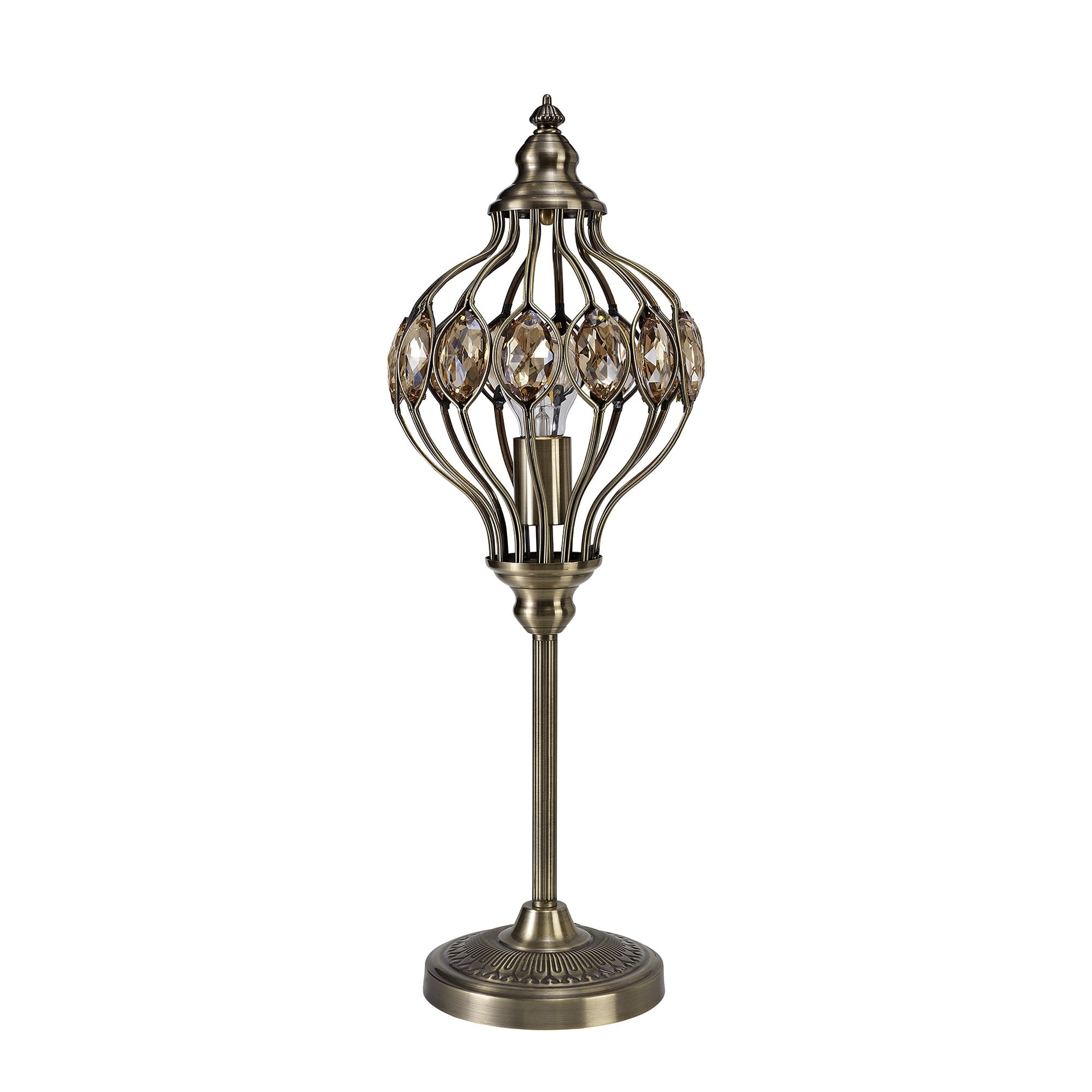 IL31574 Marisa Table Lamp 1 Light E27 Antique Brass/Amber Crystal