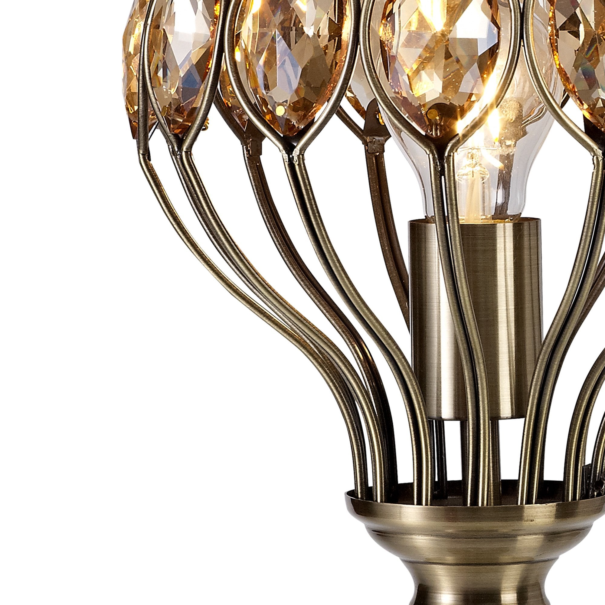 IL31574 Marisa Table Lamp 1 Light E27 Antique Brass/Amber Crystal