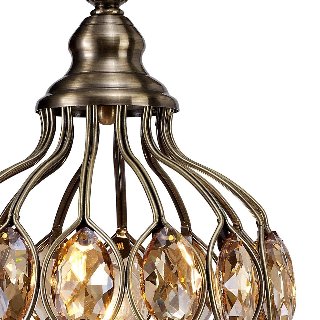 IL31574 Marisa Table Lamp 1 Light E27 Antique Brass/Amber Crystal