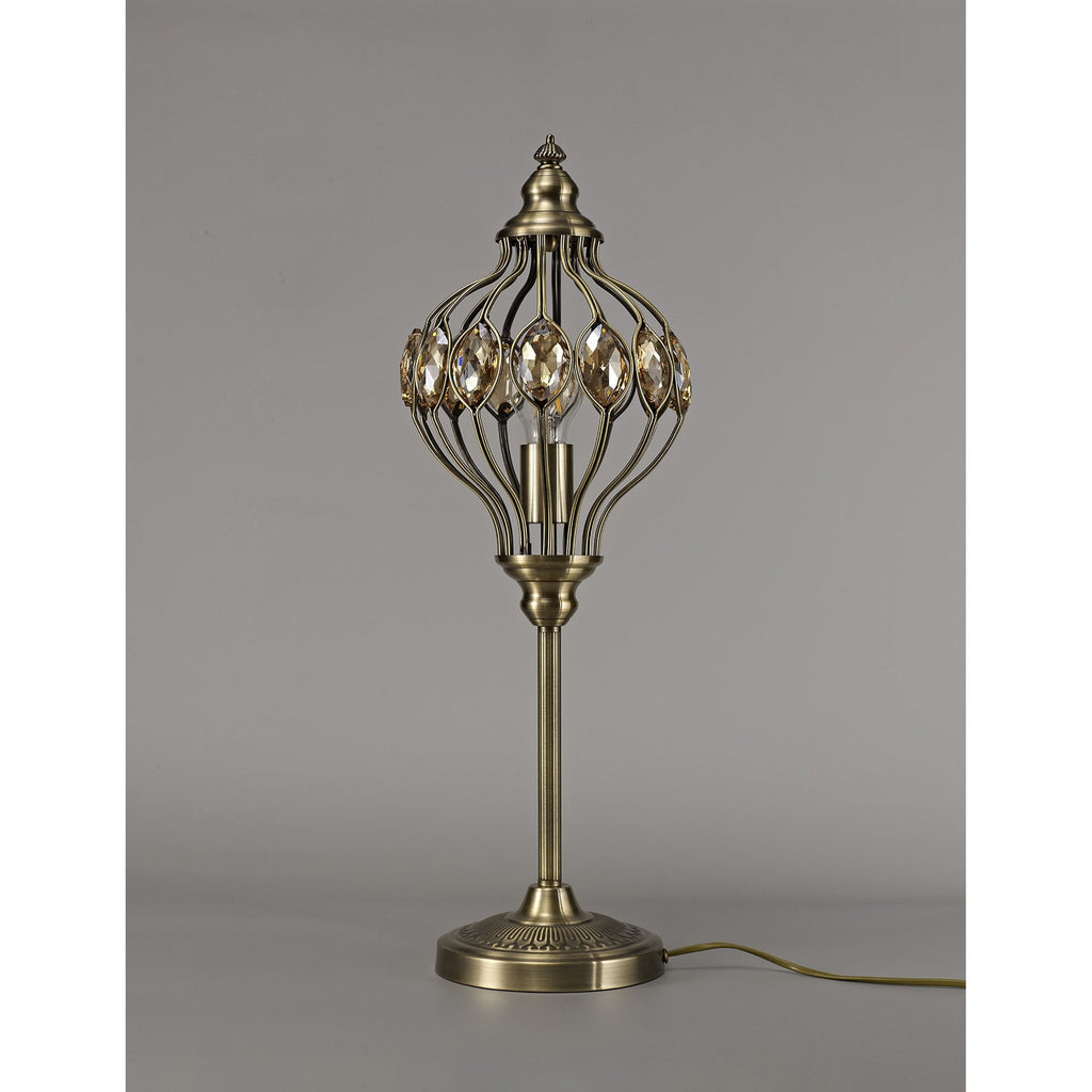 IL31574 Marisa Table Lamp 1 Light E27 Antique Brass/Amber Crystal