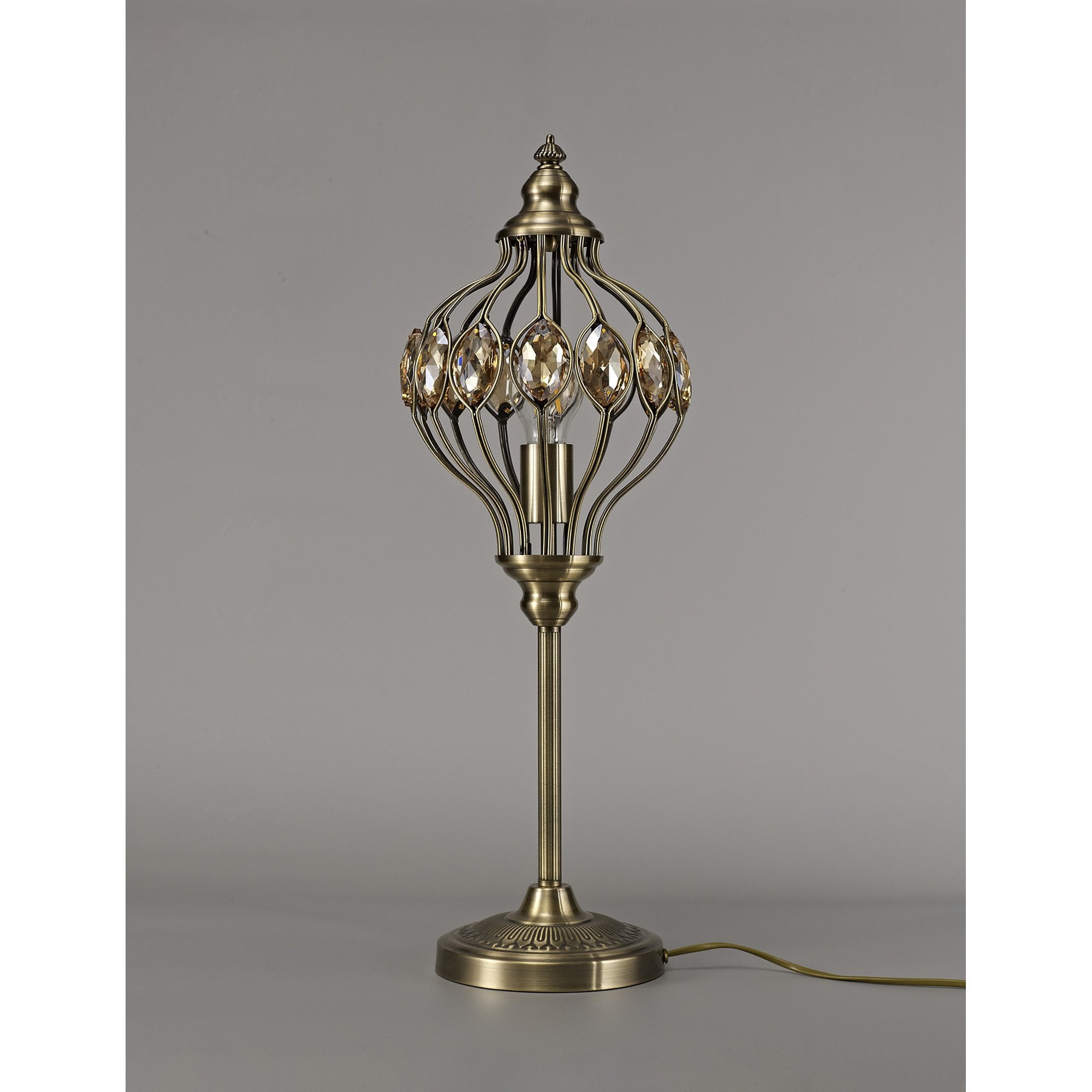 IL31574 Marisa Table Lamp 1 Light E27 Antique Brass/Amber Crystal
