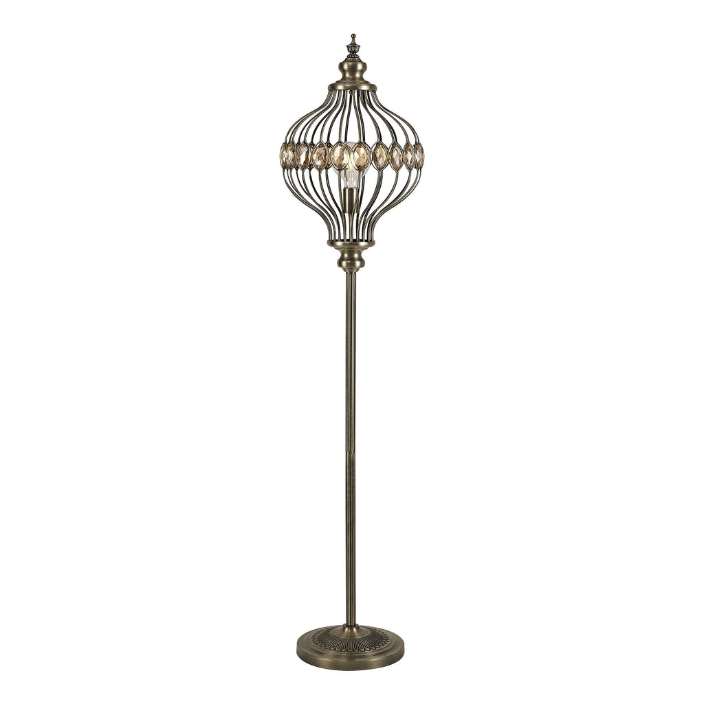 IL31575 Marisa Floor Lamp 1 Light E27 Antique Brass/Amber Crystal