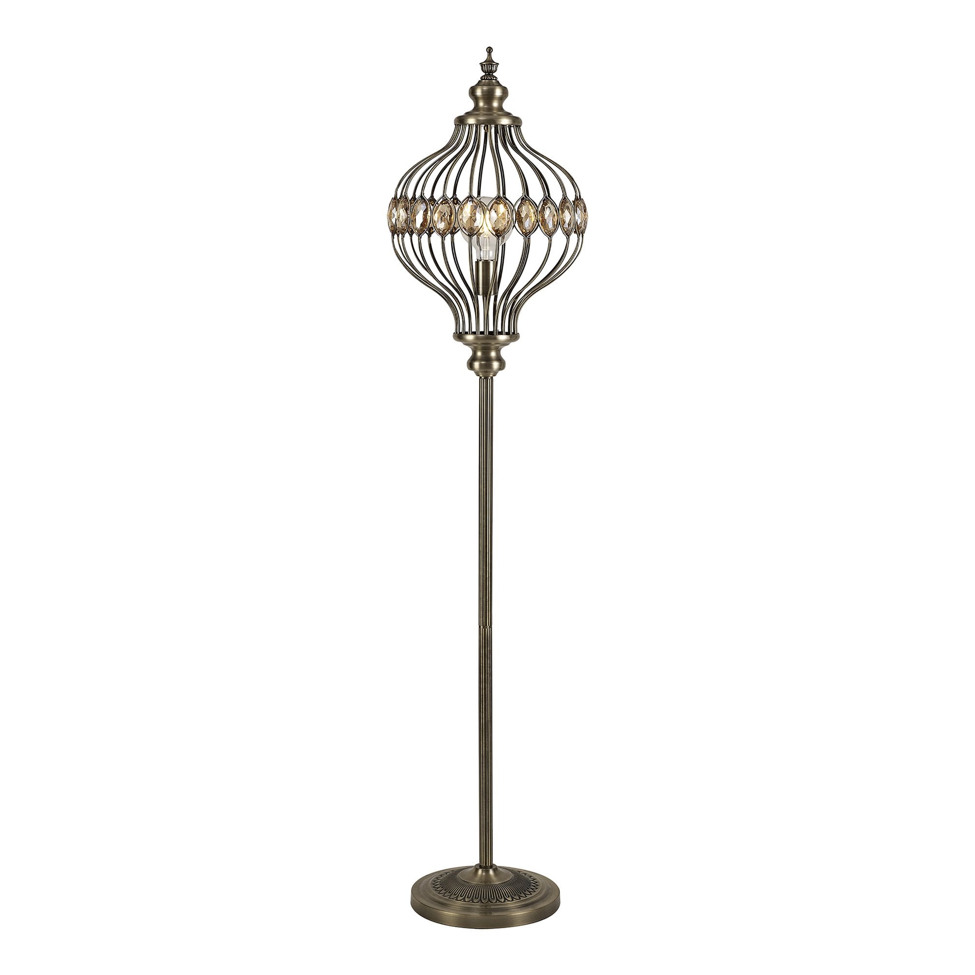 IL31575 Marisa Floor Lamp 1 Light E27 Antique Brass/Amber Crystal