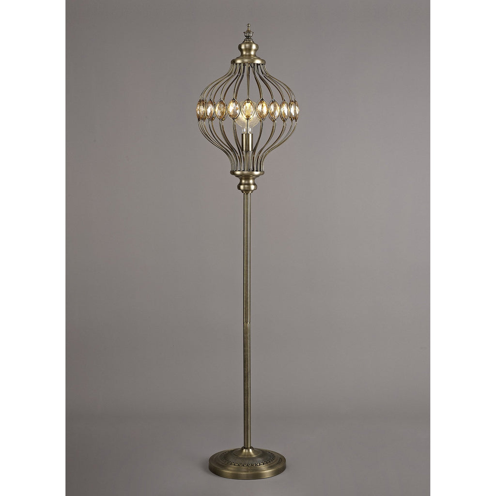 IL31575 Marisa Floor Lamp 1 Light E27 Antique Brass/Amber Crystal