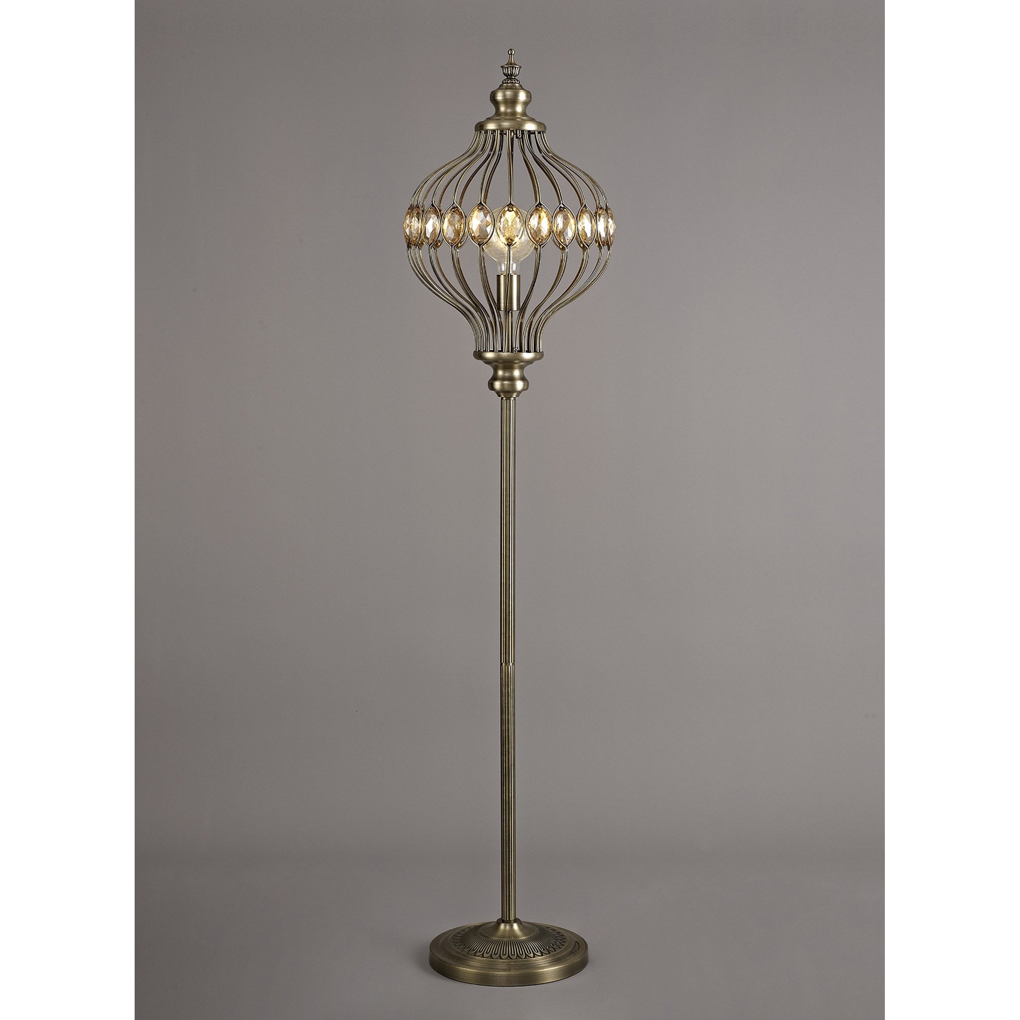 IL31575 Marisa Floor Lamp 1 Light E27 Antique Brass/Amber Crystal