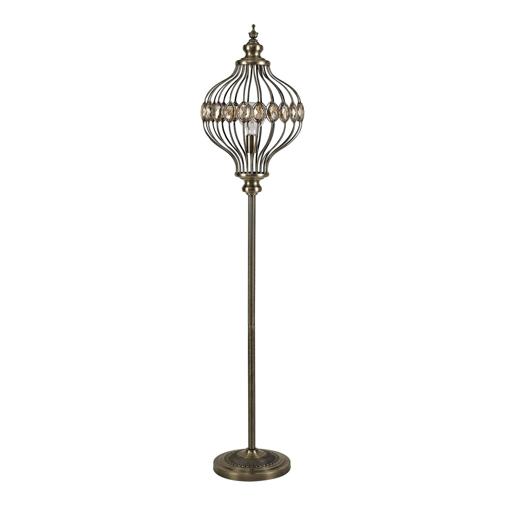 IL31575 Marisa Floor Lamp 1 Light E27 Antique Brass/Amber Crystal